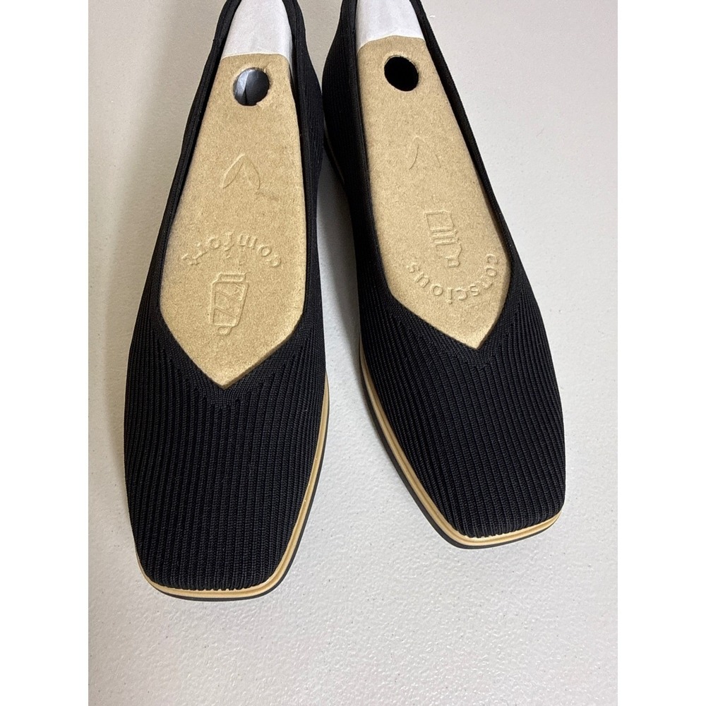 Vivaia Margot 2.0 Black Ribbed Knit Square Toe Flats Sustainable Shoes 41.5 10.5 - Picture 8 of 10